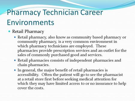 Pharmacy Technician Career Environments