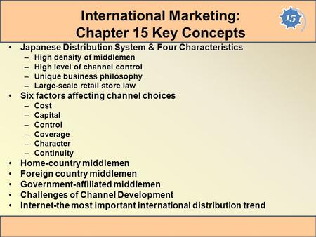 International Marketing: Chapter 15 Key Concepts