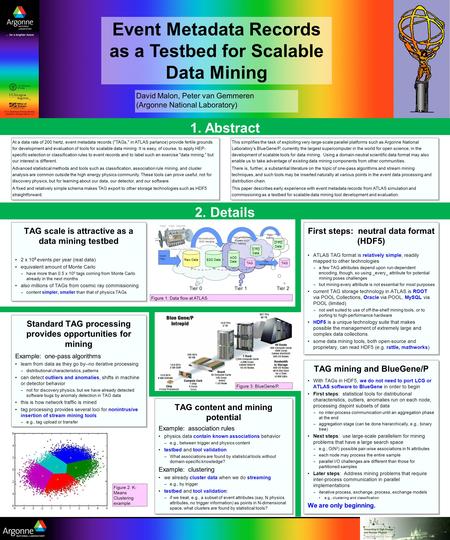 Event Metadata Records as a Testbed for Scalable Data Mining David Malon, Peter van Gemmeren (Argonne National Laboratory) At a data rate of 200 hertz,