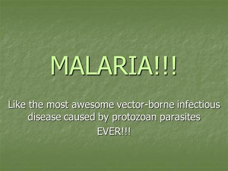 MALARIA!!! Like the most awesome vector-borne infectious disease caused by protozoan parasites EVER!!!