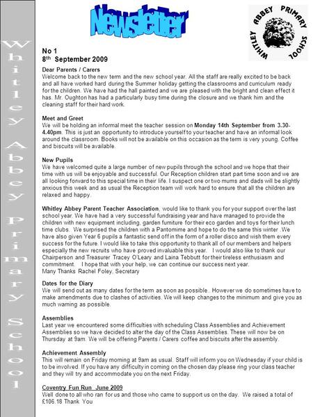 Dates for the Diary We will send out as many dates for the term as soon as possible.. However we do sometimes have to make amendments due to clashes of.