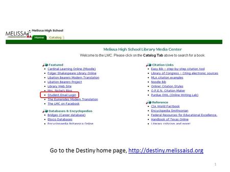 Go to the Destiny home page,