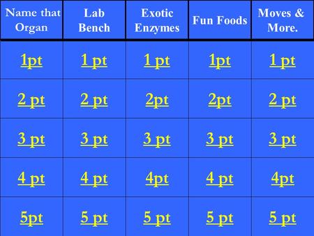 2 pt 3 pt 4 pt 5pt 1 pt 2 pt 3 pt 4 pt 5 pt 1 pt 2pt 3 pt 4pt 5 pt 1pt 2pt 3 pt 4 pt 5 pt 1 pt 2 pt 3 pt 4pt 5 pt 1pt Name that Organ Name that Organ.