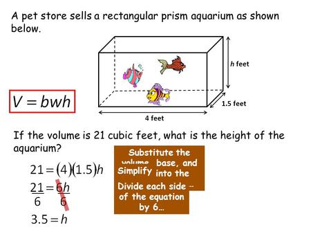 A pet store sells a rectangular prism aquarium as shown below.