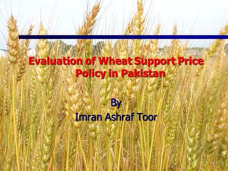 1 Evaluation of Wheat Support Price Policy in Pakistan By Imran Ashraf Toor.