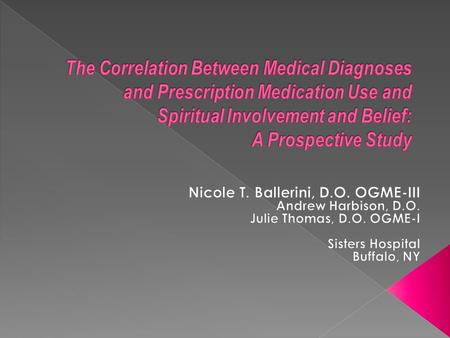  Previous research indicates that higher levels of spiritual involvement are related to improved physical health. The purpose of this study was to determine.