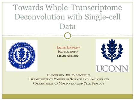 J AMES L INDSAY 1 I ON MANDOIU 1 C RAIG N ELSON 2 Towards Whole-Transcriptome Deconvolution with Single-cell Data U NIVERSITY O F C ONNECTICUT 1 D EPARTMENT.