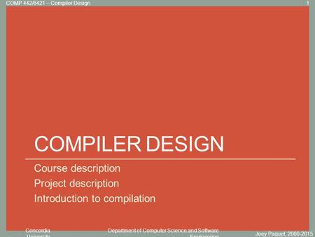 Compiler design Course description Project description