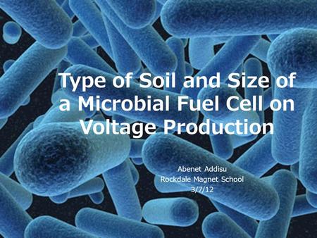 Type of Soil and Size of a Microbial Fuel Cell on Voltage Production Abenet Addisu Rockdale Magnet School 3/7/12.