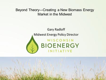 Beyond Theory—Creating a New Biomass Energy Market in the Midwest Gary Radloff Midwest Energy Policy Director.