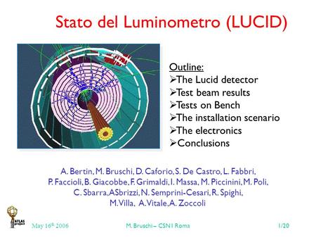 May 16 th 2006M. Bruschi – CSN1 Roma1/20 A. Bertin, M. Bruschi, D. Caforio, S. De Castro, L. Fabbri, P. Faccioli, B. Giacobbe, F. Grimaldi, I. Massa, M.
