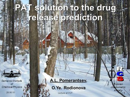 28.06.10 1 Lecture at VUT 1 PAT solution to the drug release prediction Semenov Institute of Chemical Physics Russian chemometric society A.L. Pomerantsev,