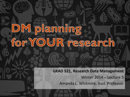 GRAD 521, Research Data Management Winter 2014 – Lecture 5 Amanda L. Whitmire, Asst. Professor.