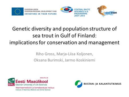 Genetic diversity and population structure of sea trout in Gulf of Finland: implications for conservation and management Riho Gross, Marja-Liisa Koljonen,