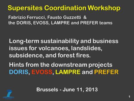 1 Long-term sustainability and business issues for volcanoes, landslides, subsidence, and forest fires. Hints from the downstream projects DORIS, EVOSS,