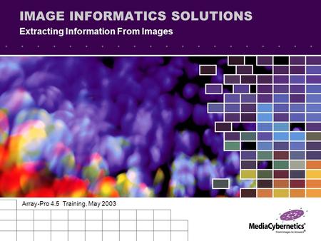 IMAGE INFORMATICS SOLUTIONS Extracting Information From Images Array-Pro 4.5 Training, May 2003.