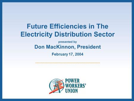 Future Efficiencies in The Electricity Distribution Sector presented by Don MacKinnon, President February 17, 2004.