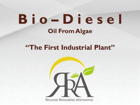 B i o – D i e s e l Oil From Algae “The First Industrial Plant”