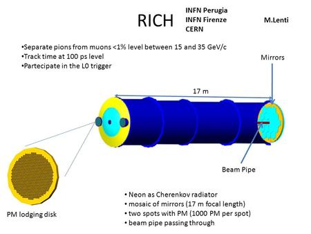 RICH 17 m Beam Pipe Mirrors Separate pions from muons 