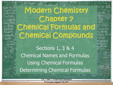 Modern Chemistry Chapter 7 Chemical Formulas and Chemical Compounds