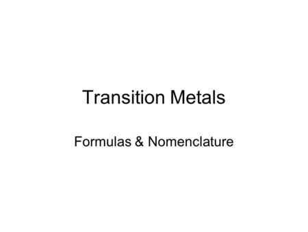 Formulas & Nomenclature