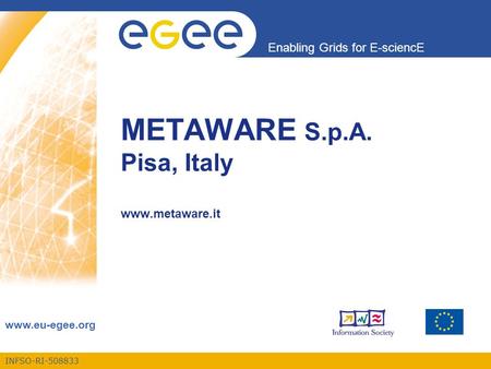 INFSO-RI-508833 Enabling Grids for E-sciencE www.eu-egee.org METAWARE S.p.A. Pisa, Italy www.metaware.it.