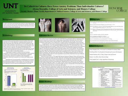 Do Collectivist Cultures Have Fewer Anxiety Problems Than Individualist Cultures? Alyssa Resendiz, College of Arts and Sciences, and Honors College Faculty.
