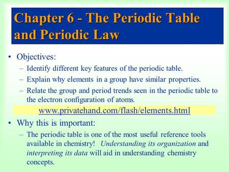 Chapter 6 - The Periodic Table and Periodic Law