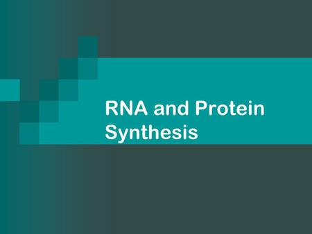 RNA and Protein Synthesis