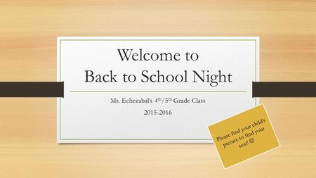 Welcome to Back to School Night