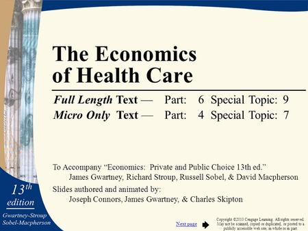 To Accompany “Economics: Private and Public Choice 13th ed.” James Gwartney, Richard Stroup, Russell Sobel, & David Macpherson Slides authored and animated.