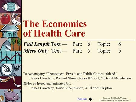 To Accompany “Economics: Private and Public Choice 10th ed.” James Gwartney, Richard Stroup, Russell Sobel, & David Macpherson Slides authored and animated.