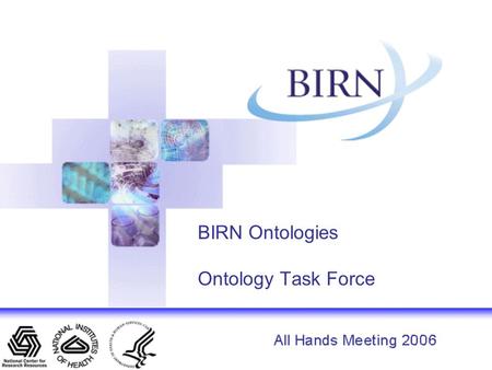 BIRN Ontologies Ontology Task Force. Topics Building the BIRNLex Structure of BIRNLex BIRN anatomy Next steps.