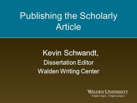 Publishing the Scholarly Article. Why publish? Scholarship is meant to be shared. –How else will your work encourage social change? –Publications are.