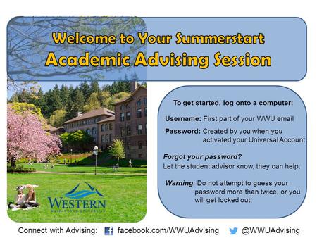 To get started, log onto a computer: Username: First part of your WWU email Password: Created by you when you activated your Universal Account Forgot your.