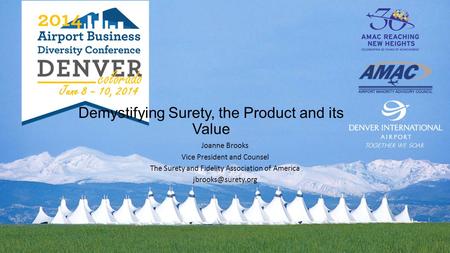 June 8 – 10, 2014 Demystifying Surety, the Product and its Value Joanne Brooks Vice President and Counsel The Surety and Fidelity Association of America.