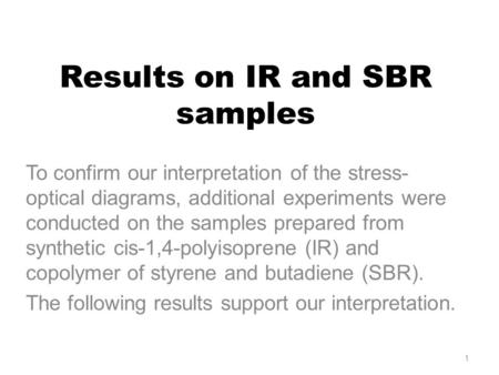 Results on IR and SBR samples To confirm our interpretation of the stress- optical diagrams, additional experiments were conducted on the samples prepared.