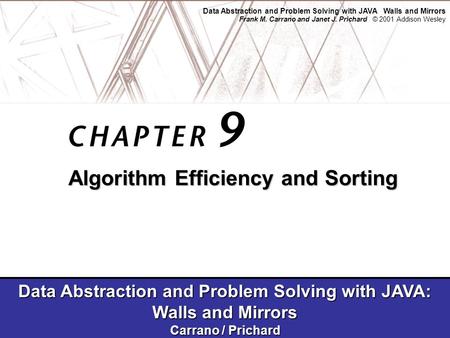 Data Abstraction and Problem Solving with JAVA Walls and Mirrors Frank M. Carrano and Janet J. Prichard © 2001 Addison Wesley Data Abstraction and Problem.