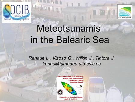 Meteotsunamis in the Balearic Sea Renault L., Vizoso G., Wilkin J., Tintore J.