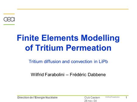 Finite Elements Modelling of Tritium Permeation