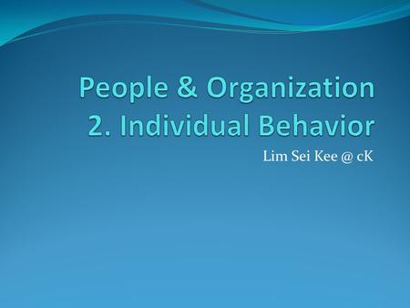 Lim Sei cK. Introduction Considering individual level variables (Characteristics and Ability) affect on performance and satisfaction.