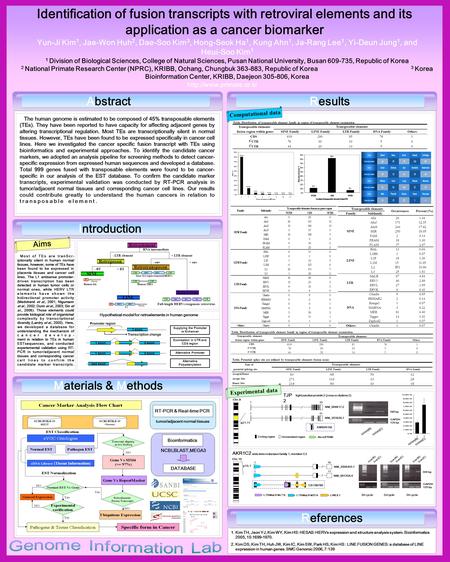 Identification of fusion transcripts with retroviral elements and its application as a cancer biomarker Yun-Ji Kim 1, Jae-Won Huh 2, Dae-Soo Kim 3, Hong-Seok.