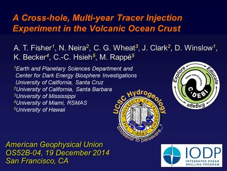 American Geophysical Union OS52B-04, 19 December 2014 San Francisco, CA American Geophysical Union OS52B-04, 19 December 2014 San Francisco, CA A Cross-hole,