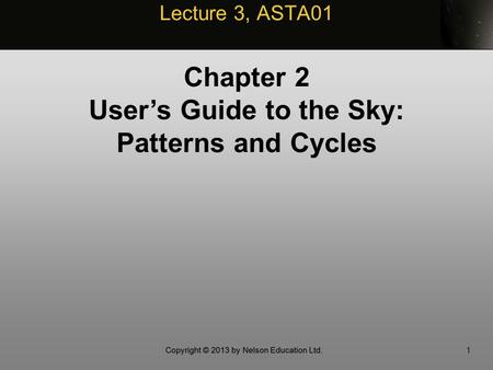 1 Lecture 3, ASTA01 Chapter 2 User’s Guide to the Sky: Patterns and Cycles.