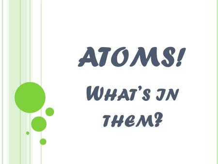 ATOMS! W HAT ’ S IN THEM ?. P ARTS OF THE A TOM A TOMS CONTAIN A NUCLEUS AND AN ELECTRON CLOUD. NucleusElectron Cloud.