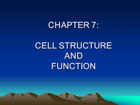 CHAPTER 7: CELL STRUCTURE AND FUNCTION