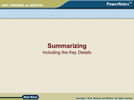 Summarizing Including the Key Details. What Is a Summary? A summary is a short restatement of the important ideas and details in a work. © 2002-2003 clipart.com.