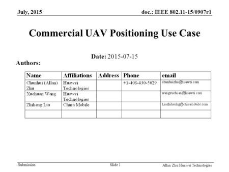 Commercial UAV Positioning Use Case