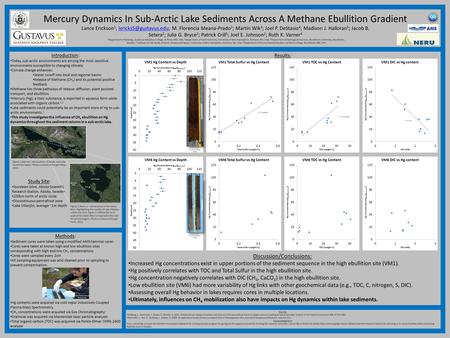 Mercury Dynamics In Sub-Arctic Lake Sediments Across A Methane Ebullition Gradient Lance Erickson 1, M. Florencia Meana-Prado 2.