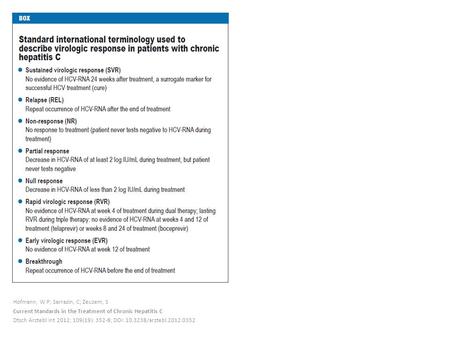 Hofmann, W P; Sarrazin, C; Zeuzem, S Current Standards in the Treatment of Chronic Hepatitis C Dtsch Arztebl Int 2012; 109(19): 352-8; DOI: 10.3238/arztebl.2012.0352.